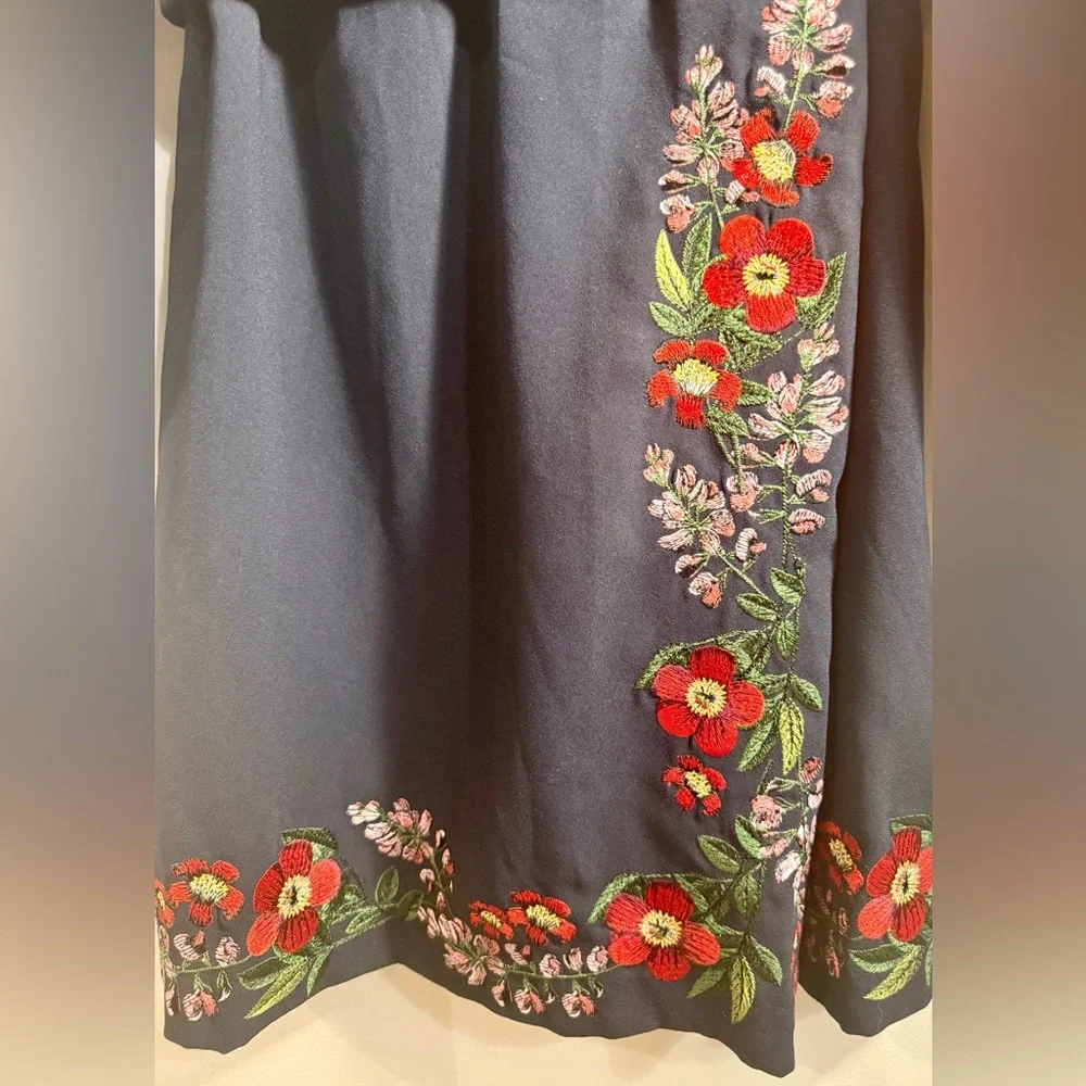 Ted Baker Navy Long Sleeved Dress with Floral Embroidery, Size 10 - Picture 8 of 14